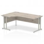 Impulse 1800mm Left Crescent Office Desk Grey Oak Top Silver Cantilever Leg I003134