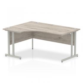 Impulse 1600mm Left Crescent Office Desk Grey Oak Top Silver Cantilever Leg I003136
