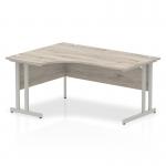 Impulse 1600mm Left Crescent Office Desk Grey Oak Top Silver Cantilever Leg I003136
