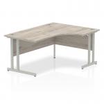 Impulse 1600mm Right Crescent Office Desk Grey Oak Top Silver Cantilever Leg I003137