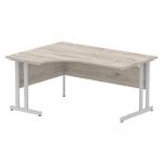 Impulse 1600mm Left Crescent Office Desk Grey Oak Top Silver Cable Managed Leg I003145