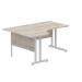 Impulse 1600mm Left Crescent Office Desk Grey Oak Top Silver Cable Managed Leg I003145