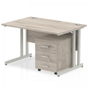 Impulse 1200 x 800mm Straight Office Desk Grey Oak Top Silver