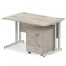 Impulse 1200 x 800mm Straight Office Desk Grey Oak Top Silver Cantilever Leg Workstation 3 Drawer Mobile Pedestal I003147