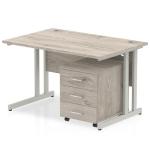 Impulse 1200 x 800mm Straight Office Desk Grey Oak Top Silver Cantilever Leg Workstation 3 Drawer Mobile Pedestal I003147