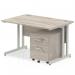 Impulse 1200 x 800mm Straight Office Desk Grey Oak Top Silver Cantilever Leg Workstation 2 Drawer Mobile Pedestal I003148