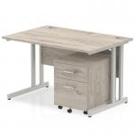 Impulse 1400 x 800mm Straight Office Desk Grey Oak Top Silver Cantilever Leg Workstation 2 Drawer Mobile Pedestal I003166