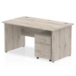 Impulse 1400 x 800mm Straight Office Desk Grey Oak Top Panel End Leg Workstation 3 Drawer Mobile Pedestal I003167