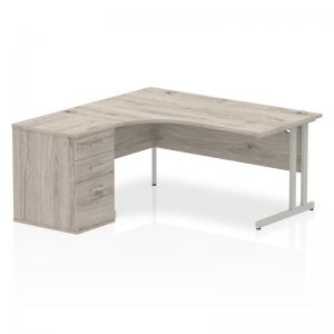 Impulse 1600mm Left Crescent Office Desk Grey Oak Top Silver