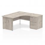 Impulse 1600mm Right Crescent Office Desk Grey Oak Top Panel End Leg Workstation 600 Deep Desk High Pedestal I003185