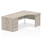 Impulse 1600mm Right Crescent Office Desk Grey Oak Top Panel End Leg Workstation 800 Deep Desk High Pedestal I003186