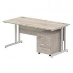 Impulse 1600 x 800mm Straight Office Desk Grey Oak Top Silver Cantilever Leg Workstation 3 Drawer Mobile Pedestal I003195