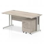 Impulse 1600 x 800mm Straight Office Desk Grey Oak Top Silver Cantilever Leg Workstation 2 Drawer Mobile Pedestal I003196