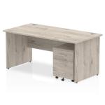 Impulse 1600 x 800mm Straight Office Desk Grey Oak Top Panel End Leg Workstation 2 Drawer Mobile Pedestal I003198