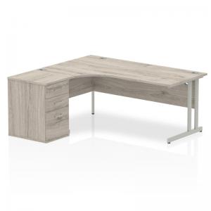 Impulse 1800mm Left Crescent Office Desk Grey Oak Top Silver