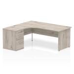 Impulse 1800mm Left Crescent Office Desk Grey Oak Top Panel End Leg Workstation 600 Deep Desk High Pedestal I003203
