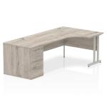 Impulse 1800mm Right Crescent Office Desk Grey Oak Top Silver Cantilever Leg Workstation 800 Deep Desk High Pedestal I003208