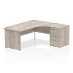 Impulse 1800mm Right Crescent Office Desk Grey Oak Top Panel End Leg Workstation 600 Deep Desk High Pedestal I003209