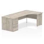 Impulse 1800mm Right Crescent Office Desk Grey Oak Top Panel End Leg Workstation 800 Deep Desk High Pedestal I003210