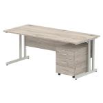 Impulse 1800 x 800mm Straight Office Desk Grey Oak Top Silver Cantilever Leg Workstation 3 Drawer Mobile Pedestal I003213