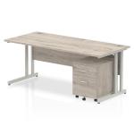 Impulse 1800 x 800mm Straight Office Desk Grey Oak Top Silver Cantilever Leg Workstation 2 Drawer Mobile Pedestal I003214