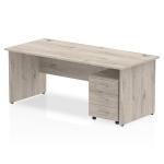 Impulse 1800 x 800mm Straight Office Desk Grey Oak Top Panel End Leg Workstation 3 Drawer Mobile Pedestal I003215