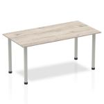 Impulse Straight Table 1600 Grey Oak Post Leg Silver