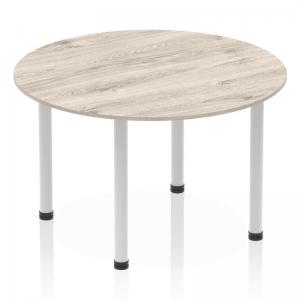 Click to view product details and reviews for Impulse 1200mm Round Table Grey Oak Top Silver Post Leg I003257.