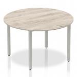 Impulse 1200mm Round Table Grey Oak Top Silver Box Frame Leg I003258