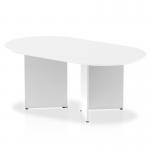 In the picture, there is a sleek and modern 1800mm white boardroom table with an arrowhead leg design. The table appears to be situated in a bright and spacious conference room, creating a dynamic and professional atmosphere. The tabletop is spacious and clean, with plenty of room for chairs to be placed around it. The arrowhead leg adds a unique touch to the overall design, making it stand out in any office setting.