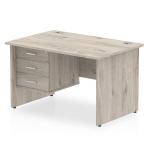 Impulse 1200 Rectangle Panel End Leg Desk Grey Oak 1 x 3 Drawer Fixed Ped I003427