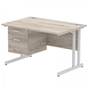 Impulse 1200 x 800mm Straight Office Desk Grey Oak Top Silver