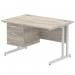 Impulse 1200 x 800mm Straight Office Desk Grey Oak Top Silver Cantilever Leg Workstation 1 x 2 Drawer Fixed Pedestal I003436