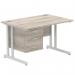 Impulse 1200 x 800mm Straight Office Desk Grey Oak Top Silver Cantilever Leg Workstation 1 x 2 Drawer Fixed Pedestal I003436