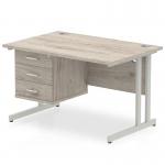 Impulse 1200 x 800mm Straight Office Desk Grey Oak Top Silver Cantilever Leg Workstation 1 x 3 Drawer Fixed Pedestal I003437
