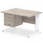 Impulse 1200 x 800mm Straight Office Desk Grey Oak Top White Cable Managed Leg Workstation 1 x 2 Drawer Fixed Pedestal I003441