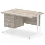 Impulse 1200 x 800mm Straight Office Desk Grey Oak Top White Cantilever Leg Workstation 1 x 3 Drawer Fixed Pedestal I003447