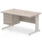 Impulse 1400 x 800mm Straight Office Desk Grey Oak Top Silver Cable Managed Leg Workstation 1 x 2 Drawer Fixed Pedestal I003456