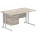 Impulse 1400 x 800mm Straight Office Desk Grey Oak Top Silver Cantilever Leg Workstation 1 x 2 Drawer Fixed Pedestal I003461