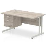 Impulse 1400 x 800mm Straight Office Desk Grey Oak Top Silver Cantilever Leg Workstation 1 x 2 Drawer Fixed Pedestal I003461