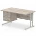 Impulse 1400 x 800mm Straight Office Desk Grey Oak Top Silver Cantilever Leg Workstation 1 x 3 Drawer Fixed Pedestal I003462