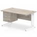 Impulse 1400 x 800mm Straight Office Desk Grey Oak Top White Cable Managed Leg Workstation 1 x 2 Drawer Fixed Pedestal I003466