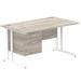 Impulse 1400 x 800mm Straight Office Desk Grey Oak Top White Cantilever Leg Workstation 1 x 2 Drawer Fixed Pedestal I003471