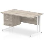 Impulse 1400 x 800mm Straight Office Desk Grey Oak Top White Cantilever Leg Workstation 1 x 2 Drawer Fixed Pedestal I003471