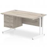 Impulse 1400 x 800mm Straight Office Desk Grey Oak Top White Cantilever Leg Workstation 1 x 3 Drawer Fixed Pedestal I003472