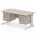 Impulse 1600 Rectangle Silver Cable Managed Leg Desk Grey Oak 1 x 2 Drawer 1 x 3 Drawer Fixed Ped I003480