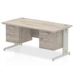 Impulse 1600 x 800mm Straight Office Desk Grey Oak Top Silver Cable Managed Leg Workstation 2 x 2 Drawer Fixed Pedestal I003483