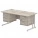 Impulse 1600 x 800mm Straight Office Desk Grey Oak Top Silver Cantilever Leg Workstation 1 x 2 Drawer 1 x 3 Drawer Fixed Pedestal I003485