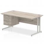 Impulse 1600 x 800mm Straight Office Desk Grey Oak Top Silver Cantilever Leg Workstation 1 x 3 Drawer Fixed Pedestal I003487