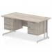 Impulse 1600 x 800mm Straight Office Desk Grey Oak Top Silver Cantilever Leg Workstation 2 x 3 Drawer Fixed Pedestal I003489